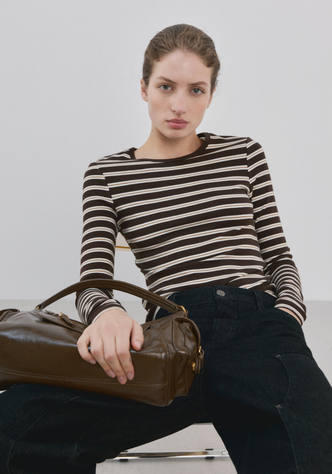 Striped Long Sleeves T-Shirt - Brown