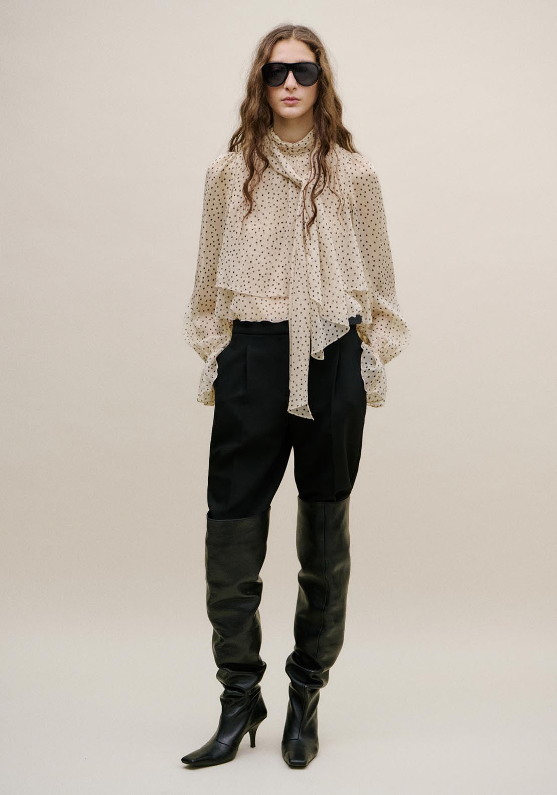 Bow Polka Dot Blouse - Cream