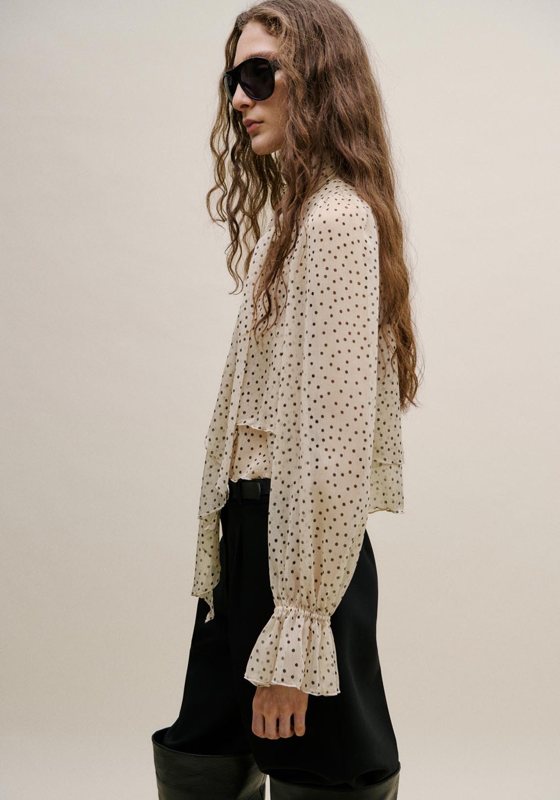Bow Polka Dot Blouse - Cream