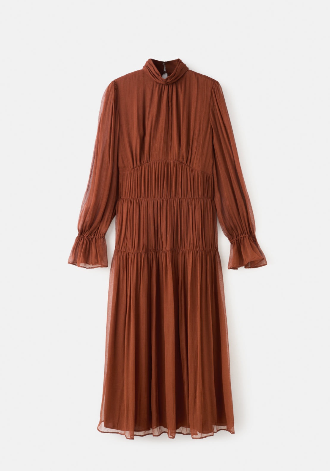 Pleated Chiffon Dress - Brown