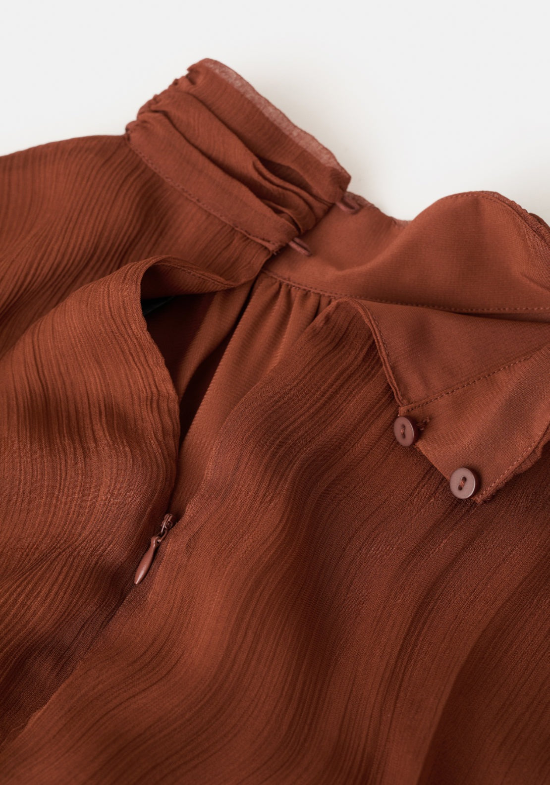 Pleated Chiffon Dress - Brown