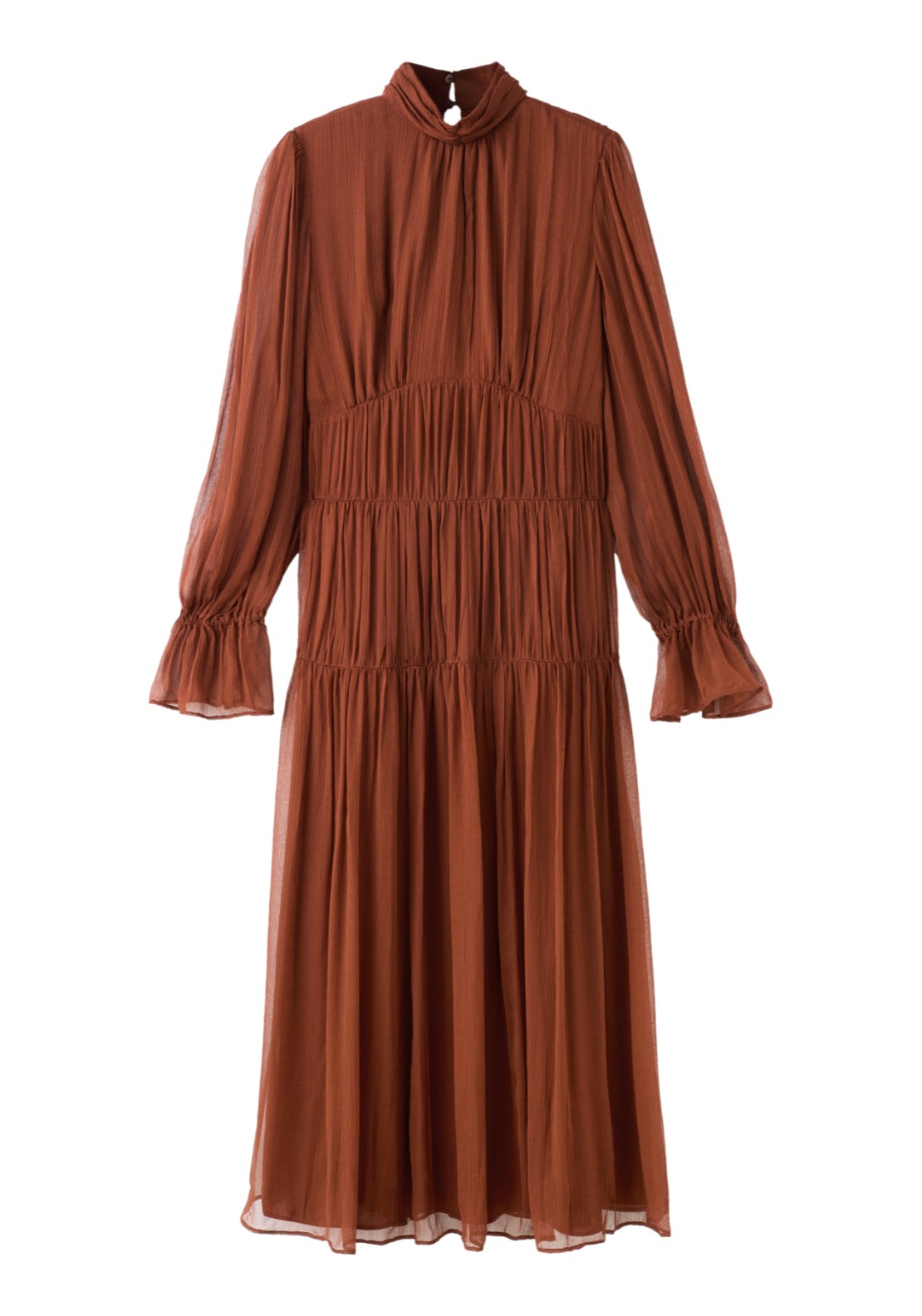 Pleated Chiffon Dress - Brown
