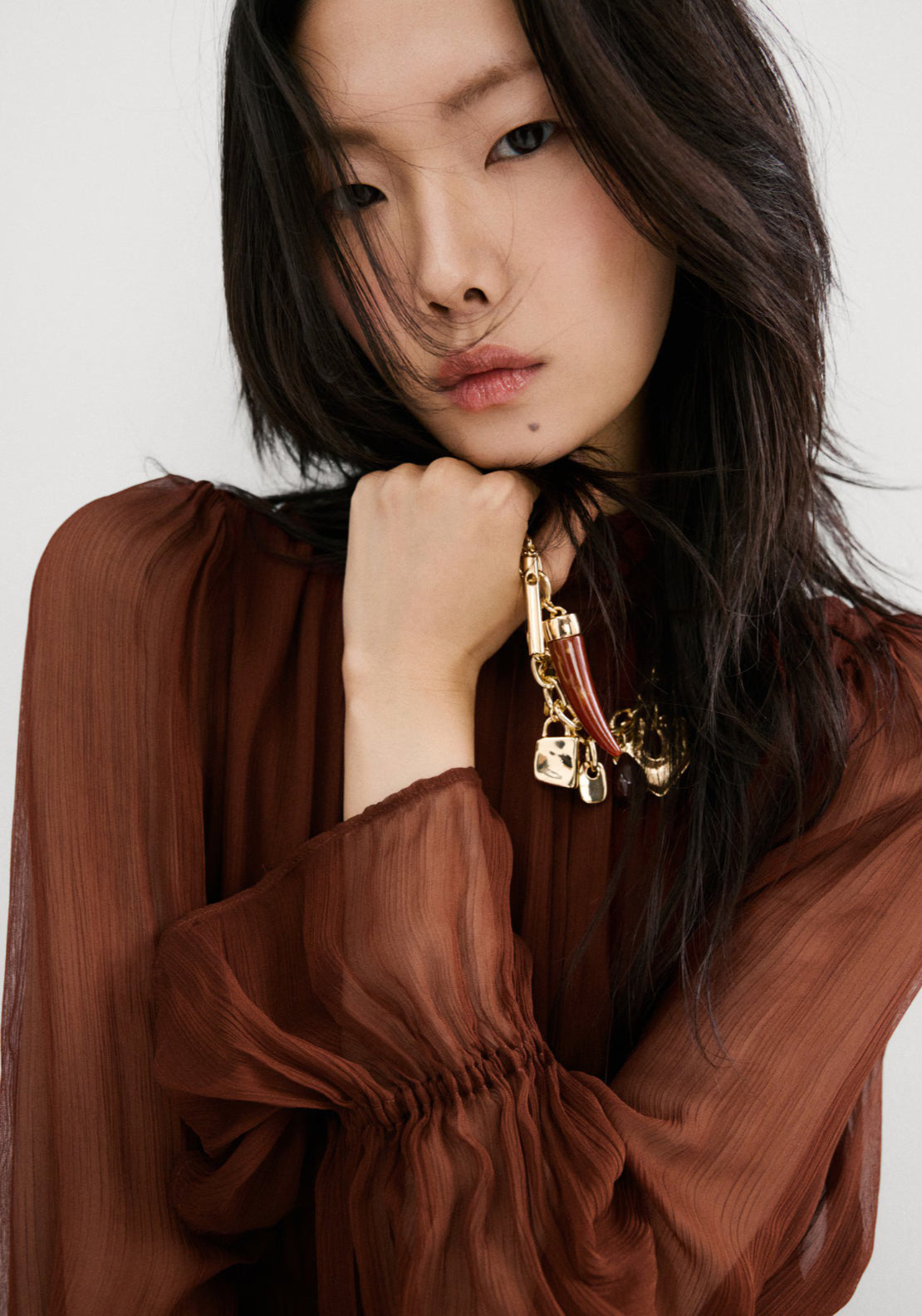 Pleated Chiffon Dress - Brown