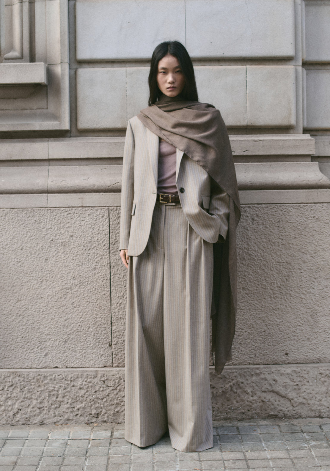 Wool Blend Suit Blazer - Brown