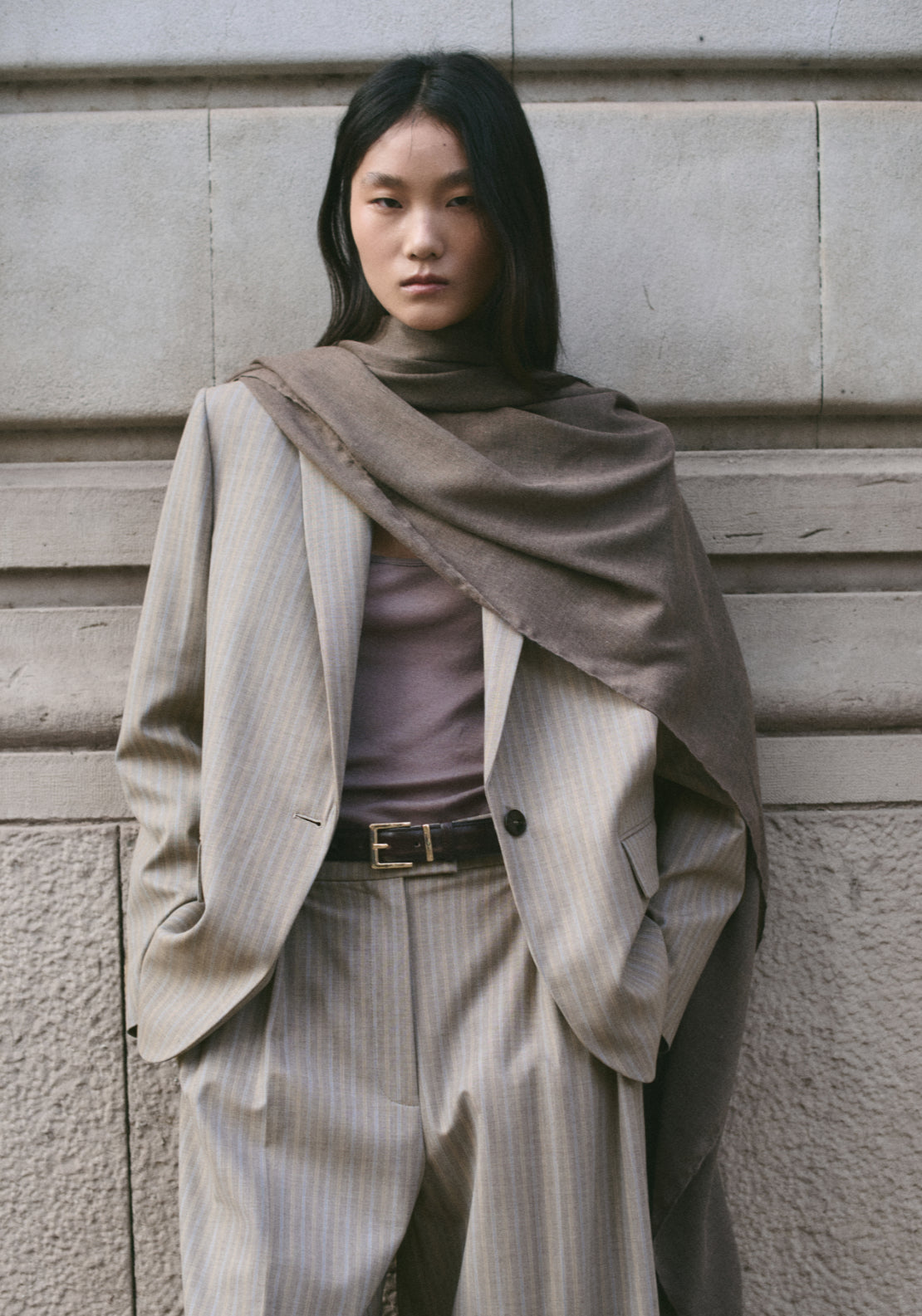 Wool Blend Suit Blazer - Brown