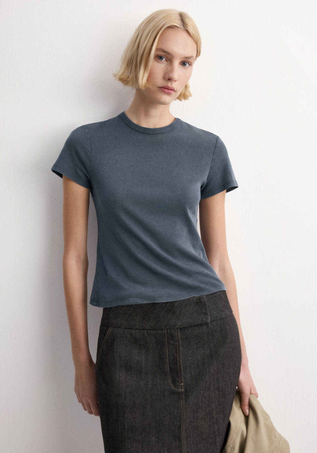 Washed Effect Cotton T-Shirt - Blue