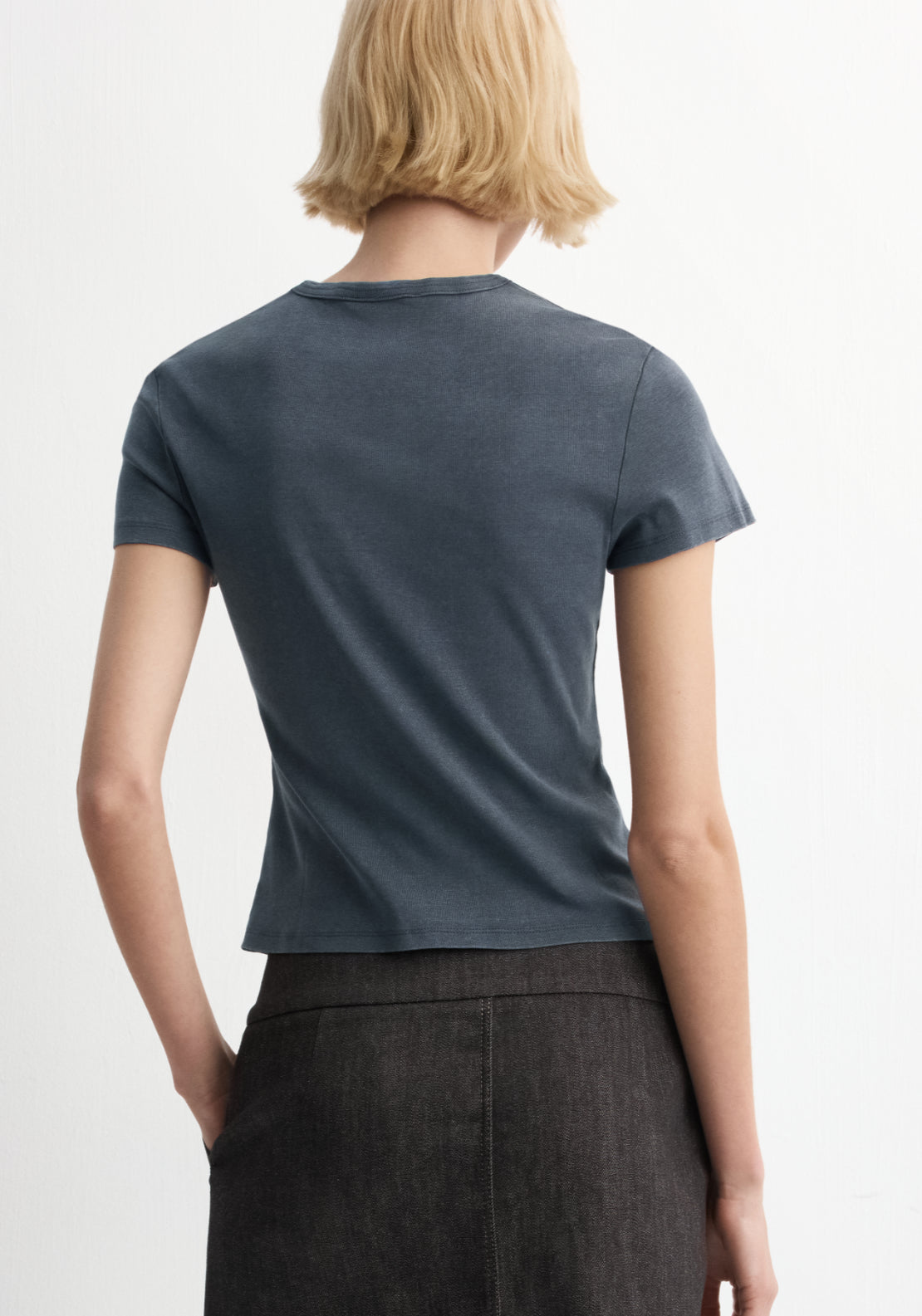Washed Effect Cotton T-Shirt - Blue