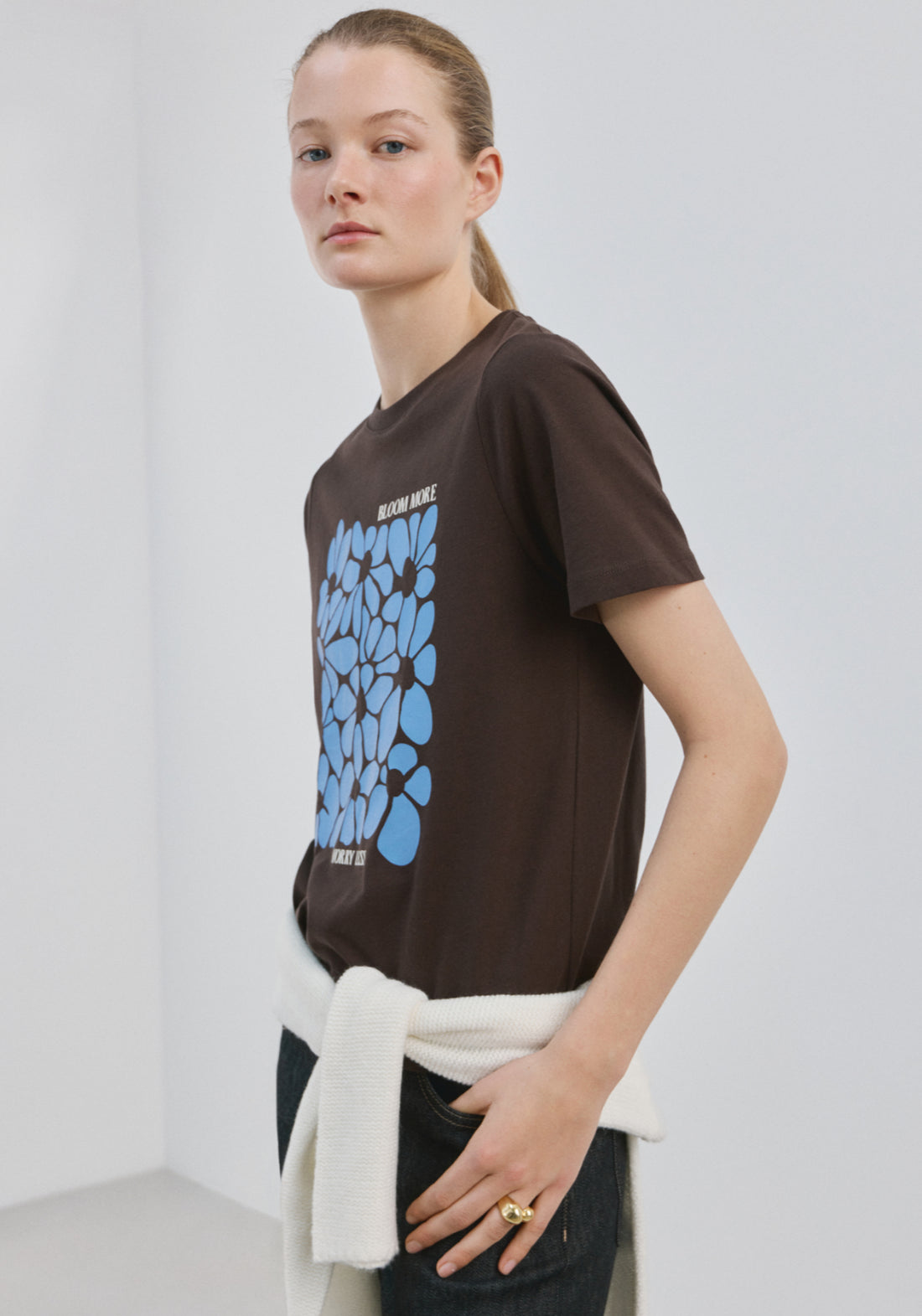 Printed Cotton Blend T-Shirt - Brown