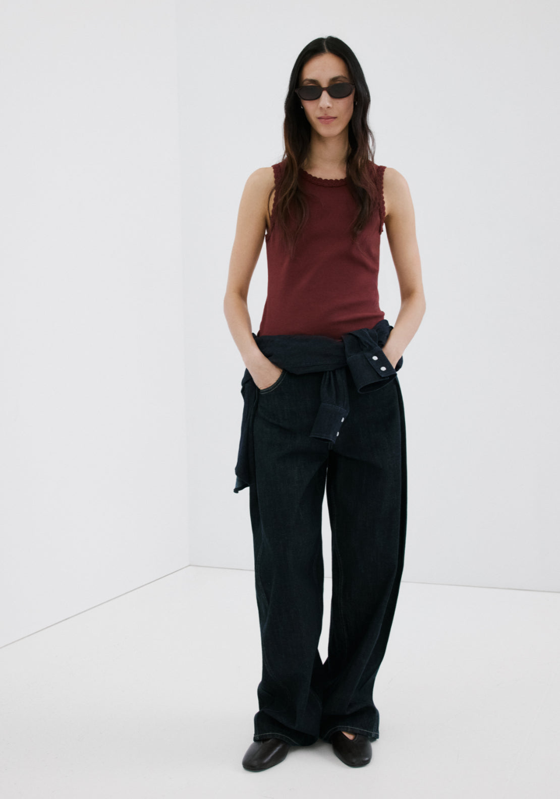 Scalloped Edge Top - Brown