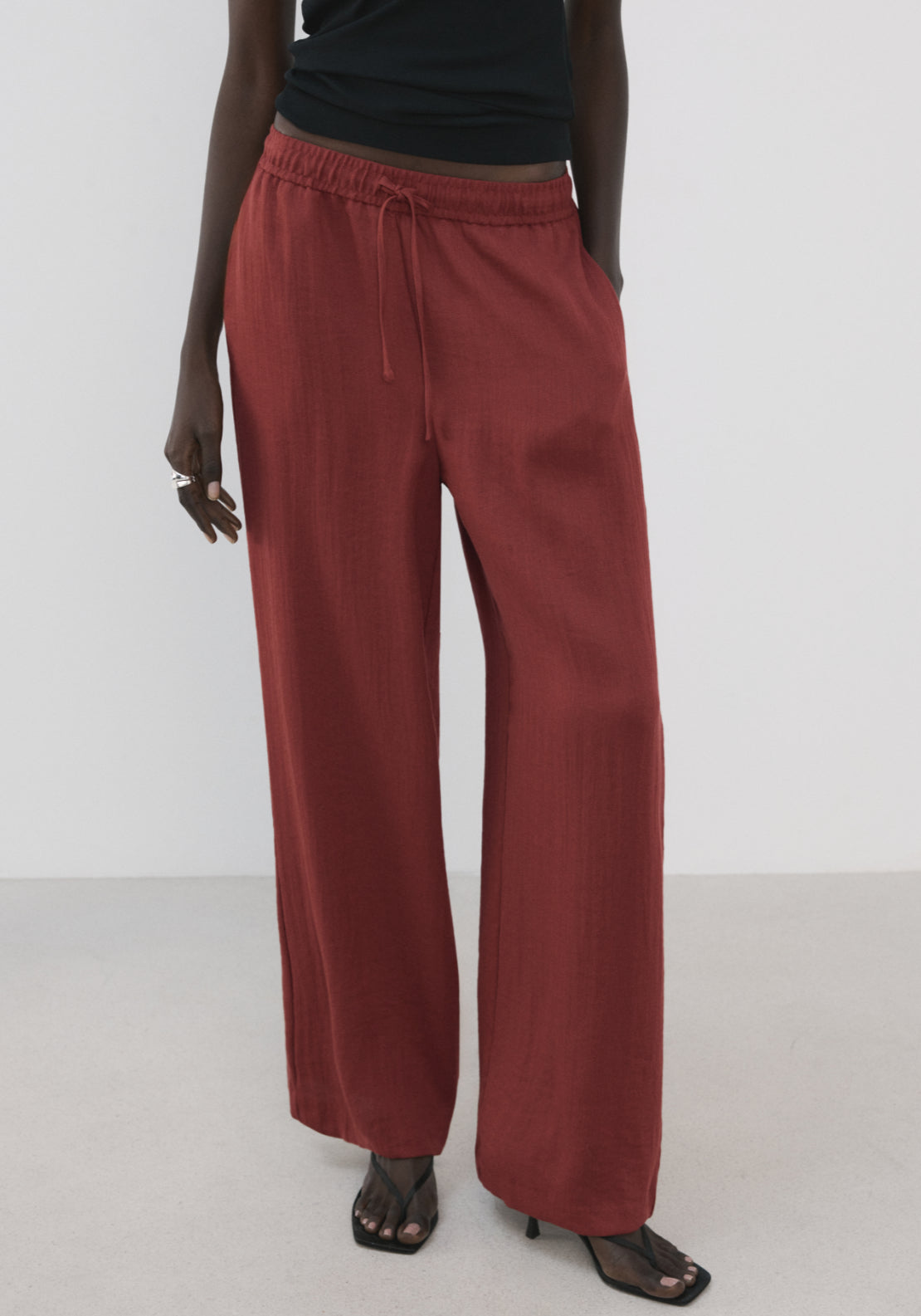 High Waist Palazzo Trousers - Red