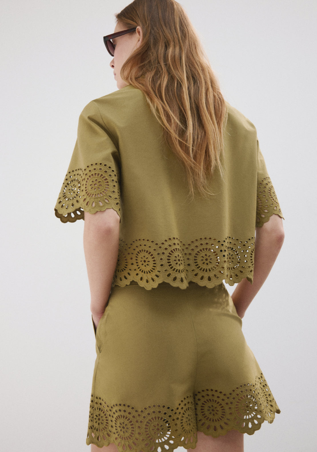 Embroidered Openwork Shirt - Green