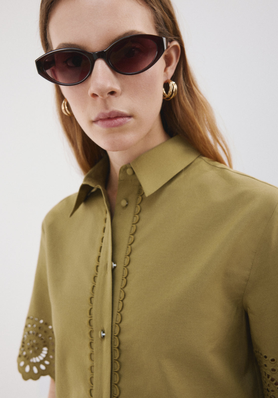 Embroidered Openwork Shirt - Green