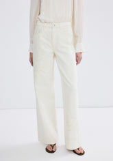 Flower Embroidered Straight Fit Jeans - Cream