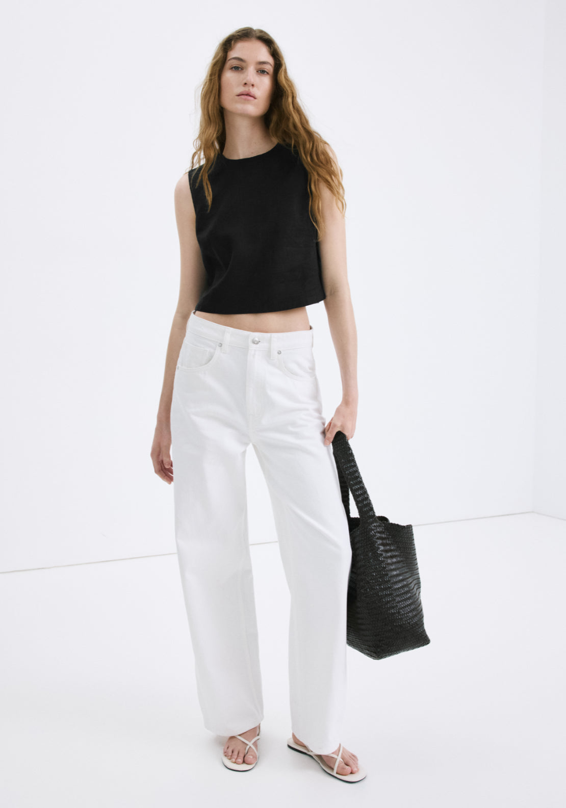 100% Linen Crop Top - Black