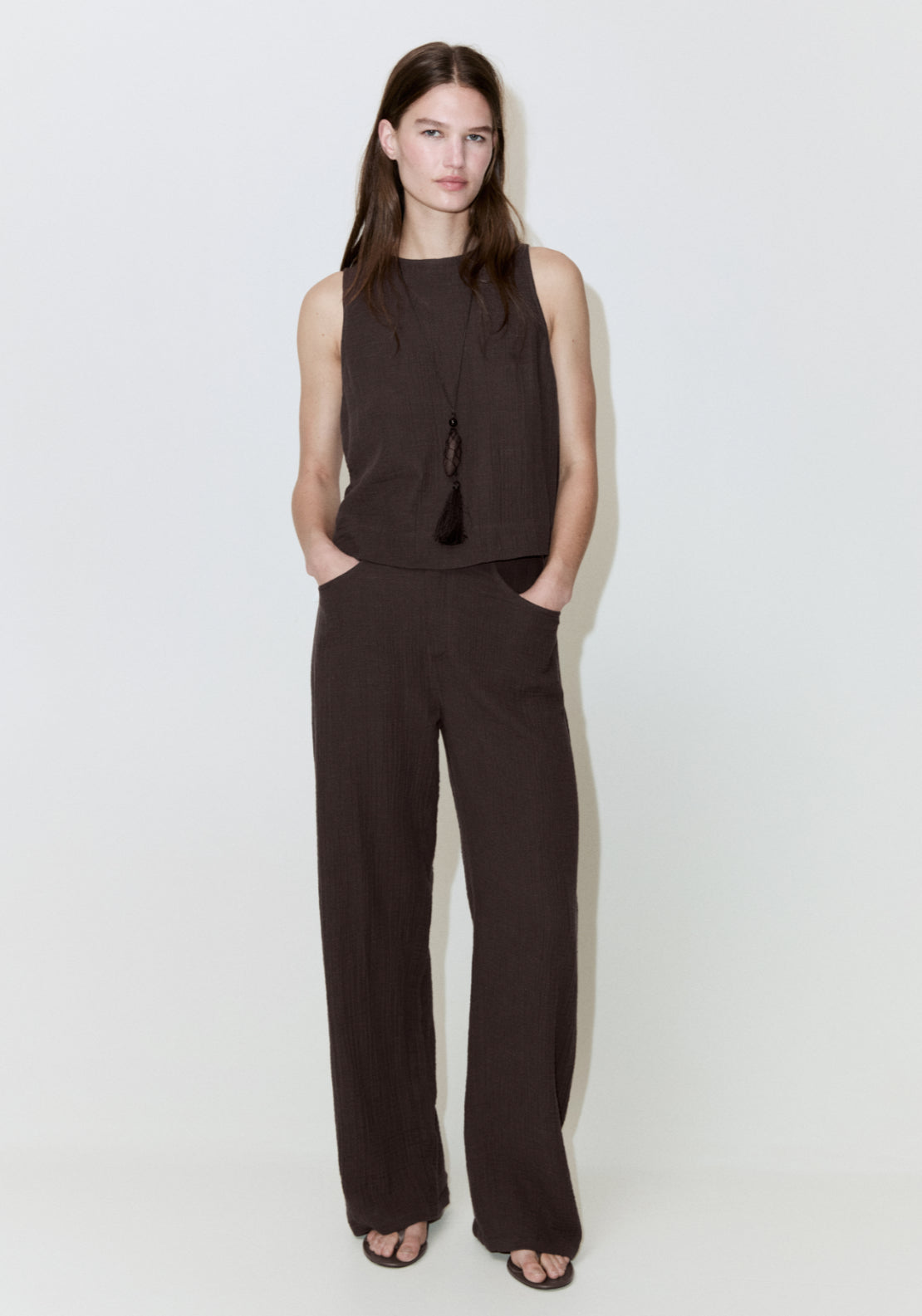 Balloon Cotton Trousers - Brown