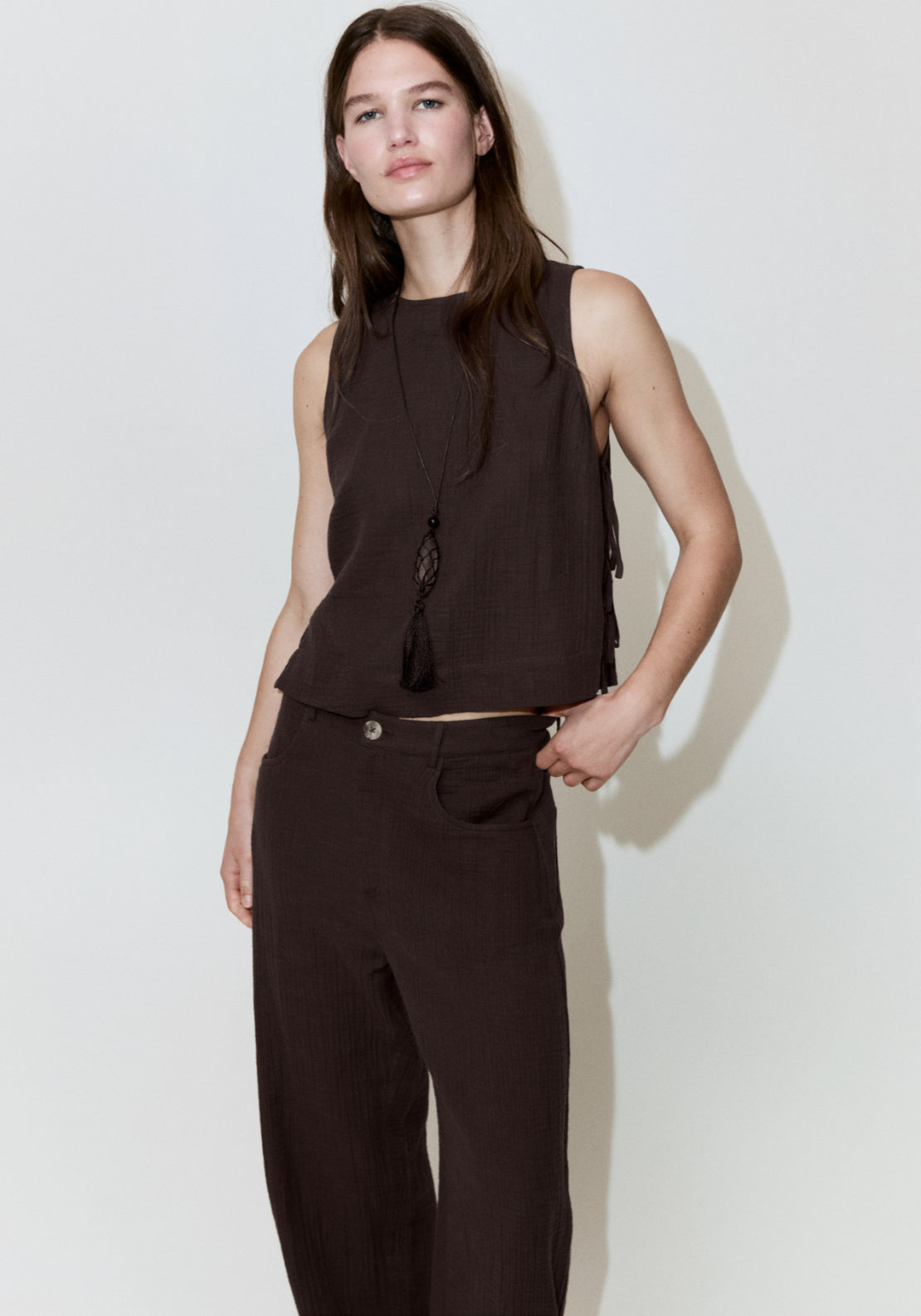 Balloon Cotton Trousers - Brown