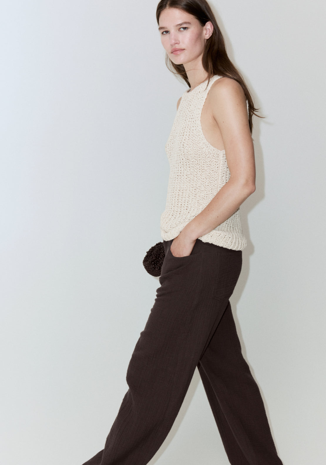 Balloon Cotton Trousers - Brown