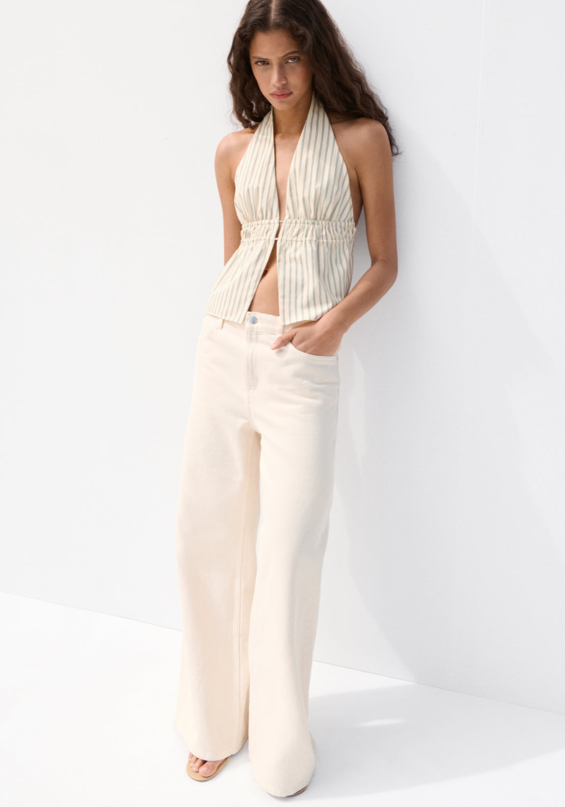 Striped Halter Neck Top - Yellow