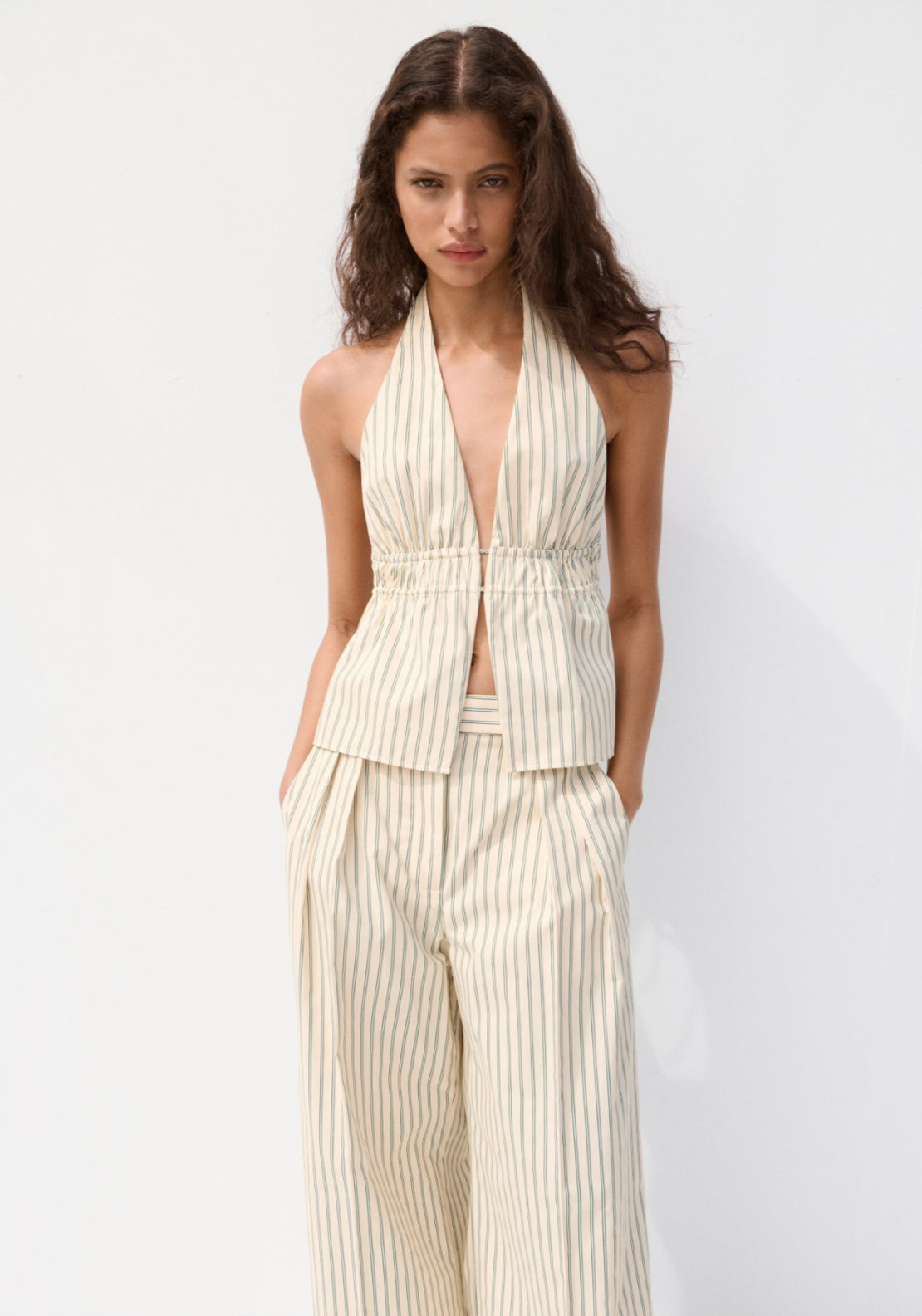 Striped Halter Neck Top - Yellow