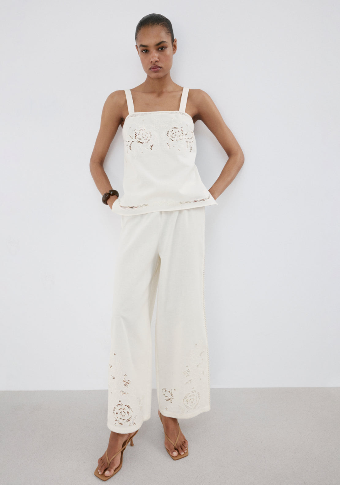 Embroidered Broderie Anglaise Top - Cream