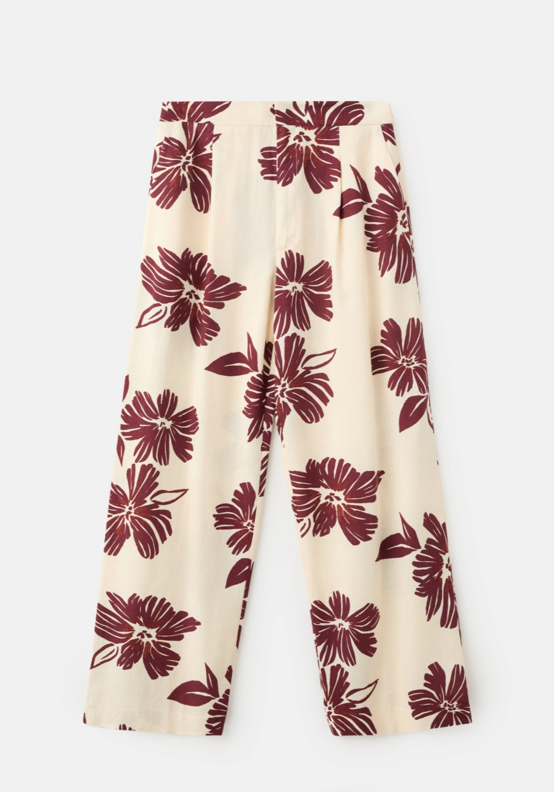 Printed Pleated Trousers - Cream