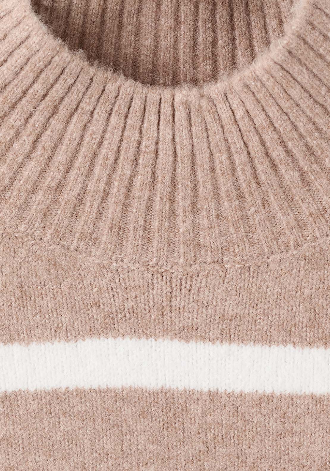 Oversized Striped Turtleneck Sweater - Beige