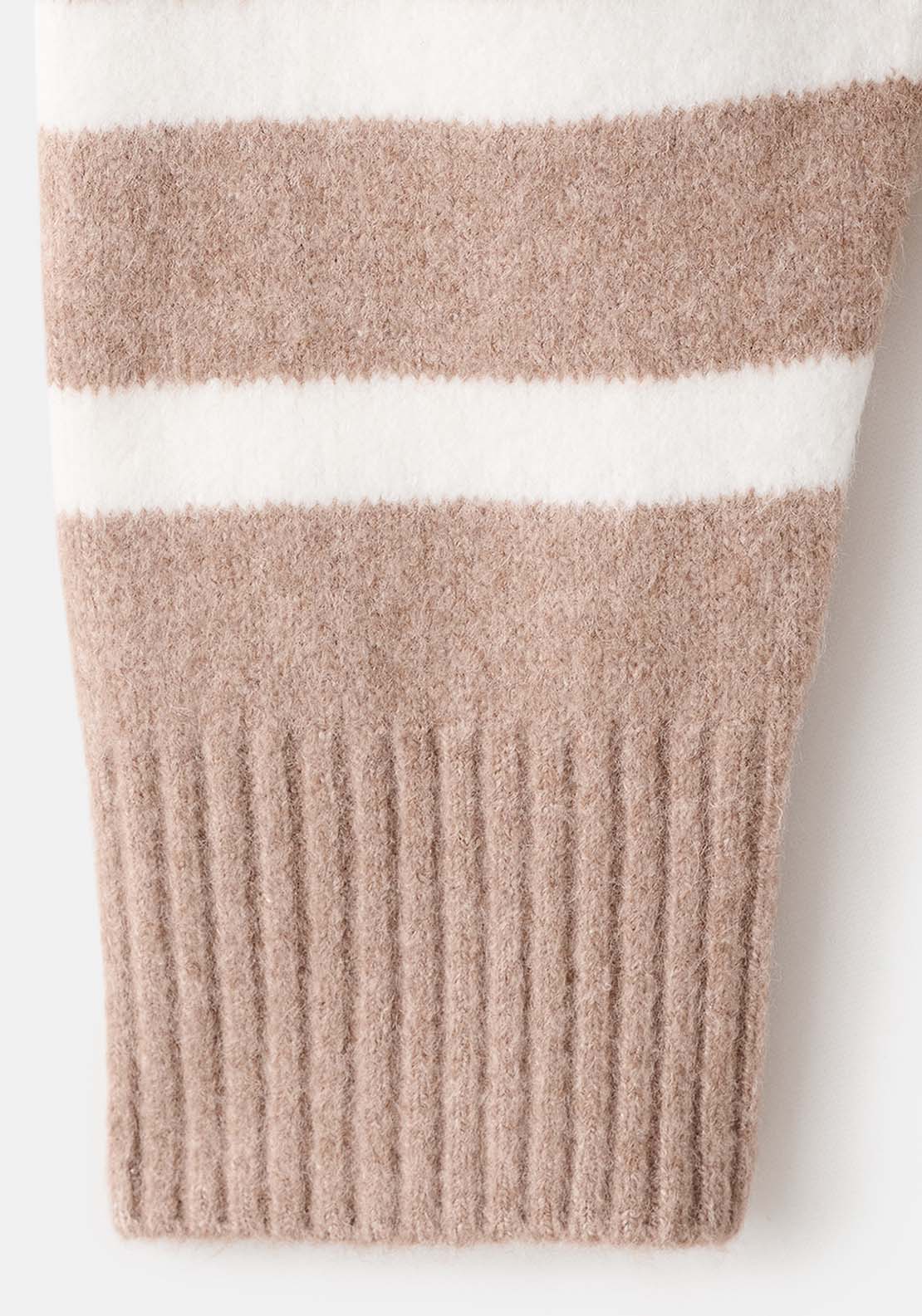 Oversized Striped Turtleneck Sweater - Beige