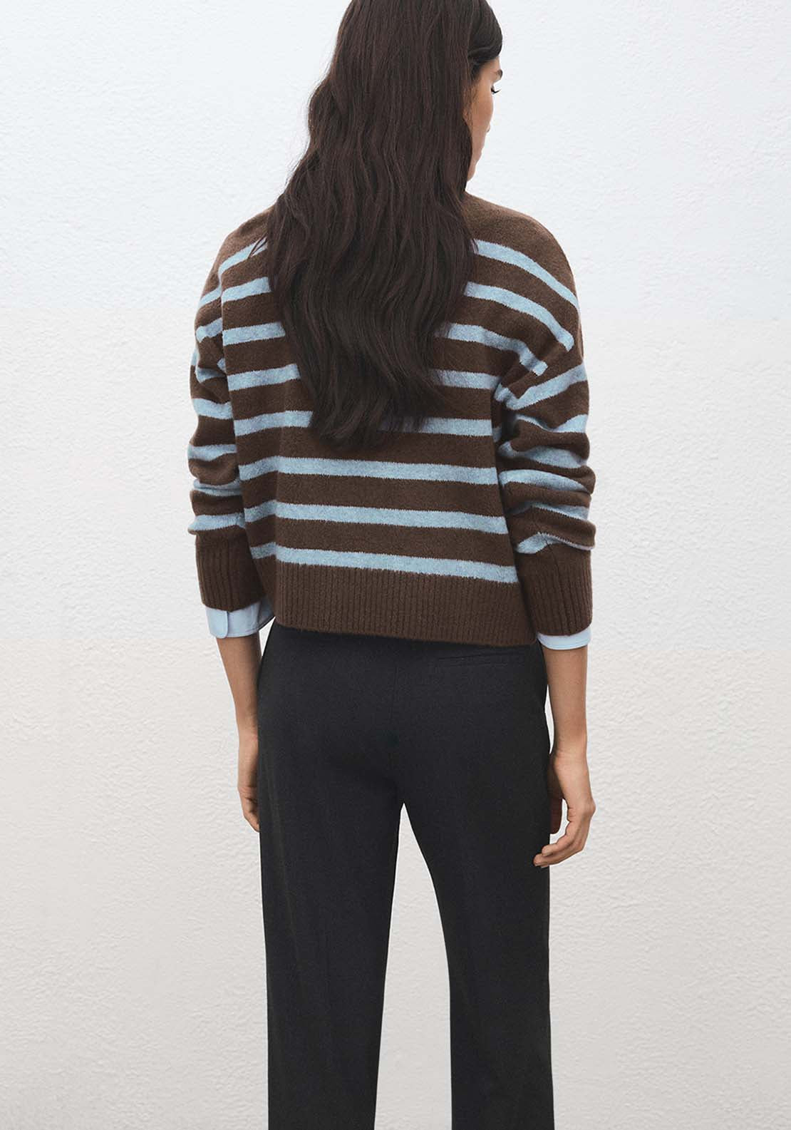 Oversized Striped Turtleneck Sweater - Brown