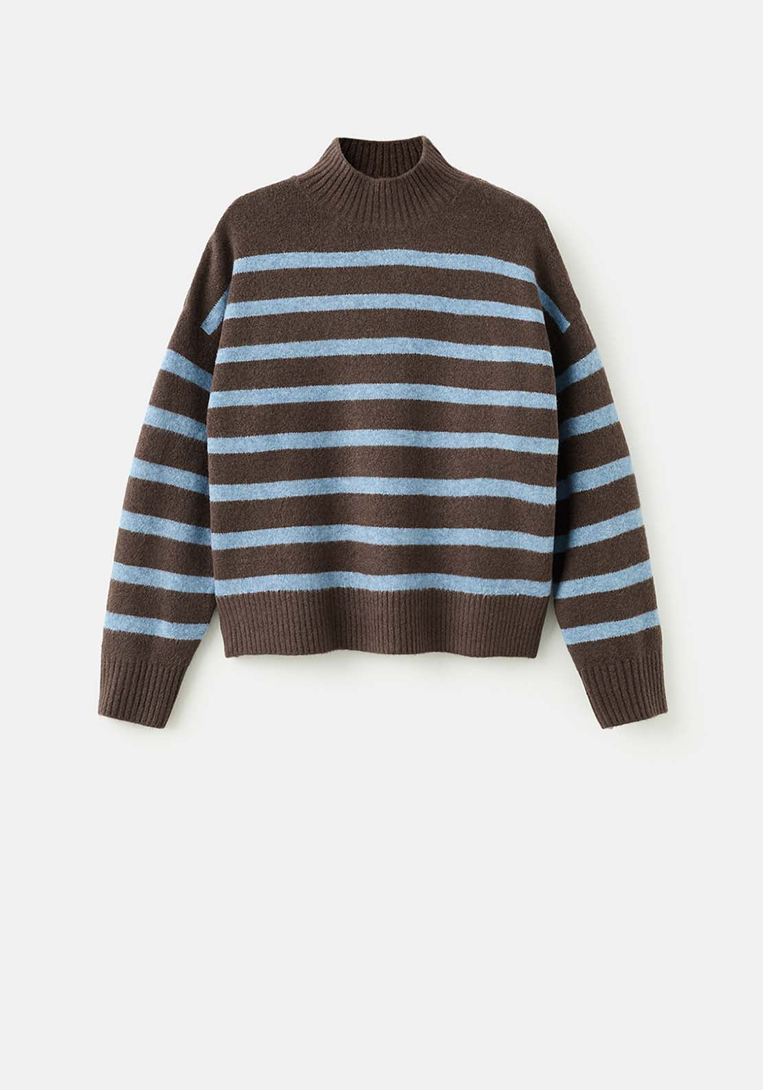 Oversized Striped Turtleneck Sweater - Brown
