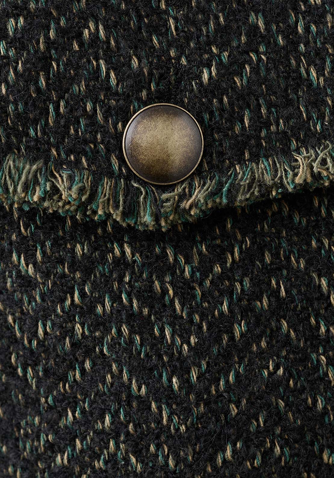Tweed Jacket With Notched Lapel Collar - Green