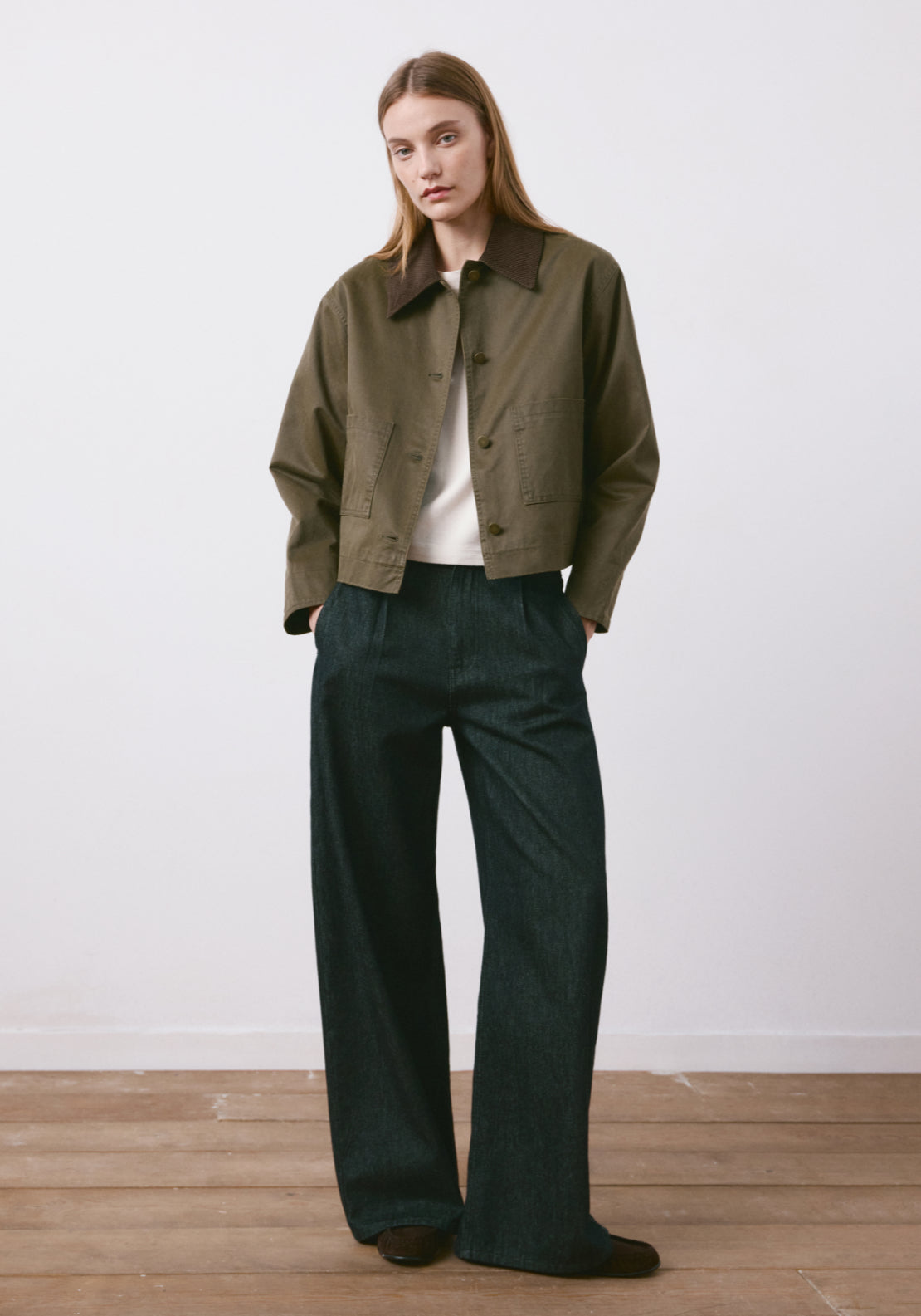 Denim Parka With Contrasting Collar - Green