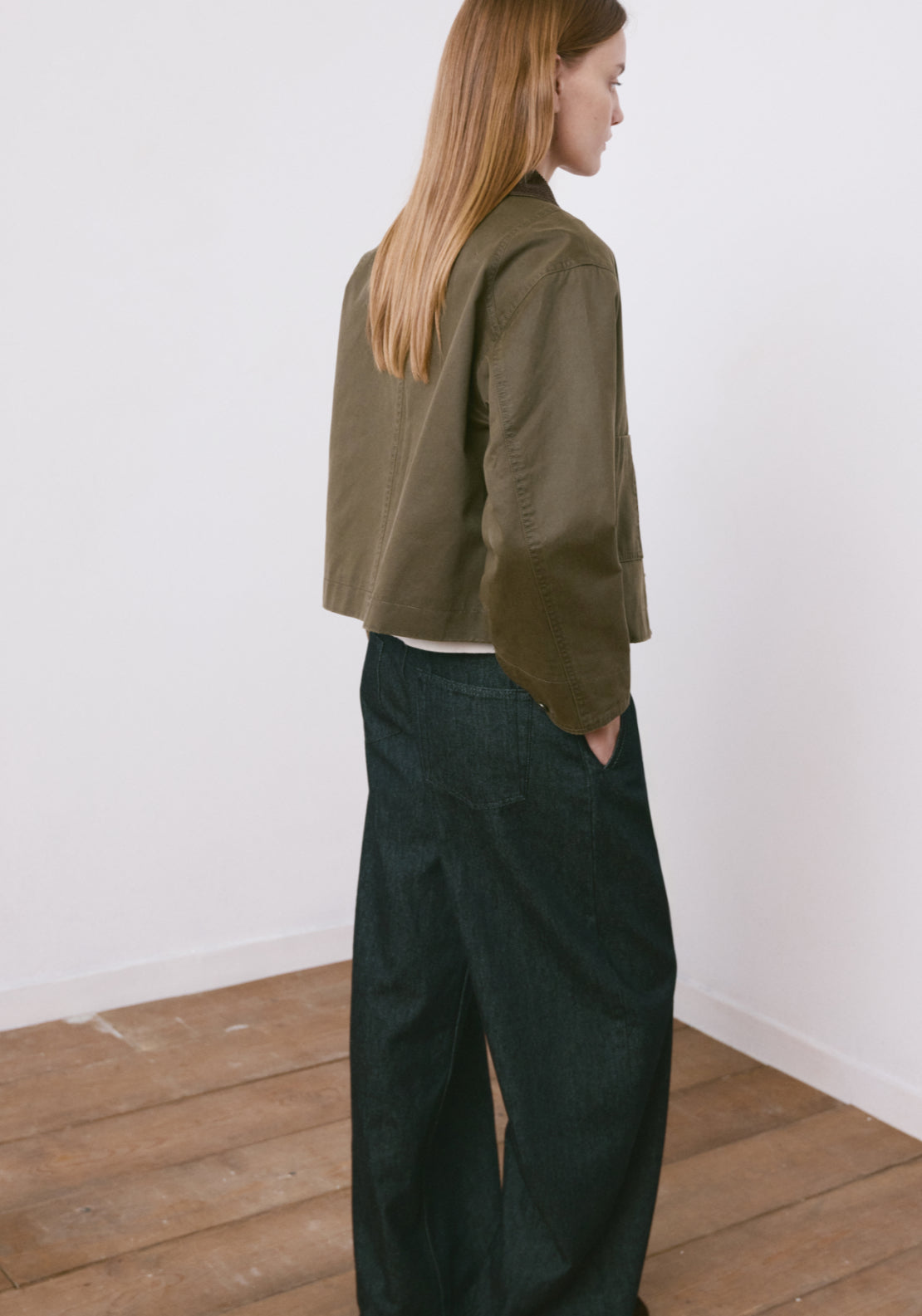 Denim Parka With Contrasting Collar - Green