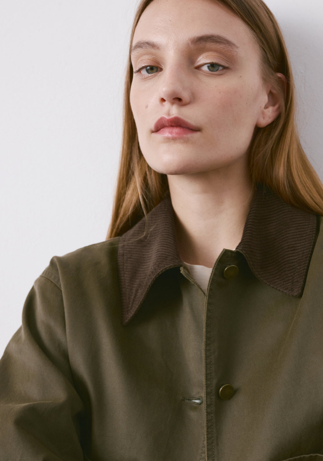 Denim Parka With Contrasting Collar - Green