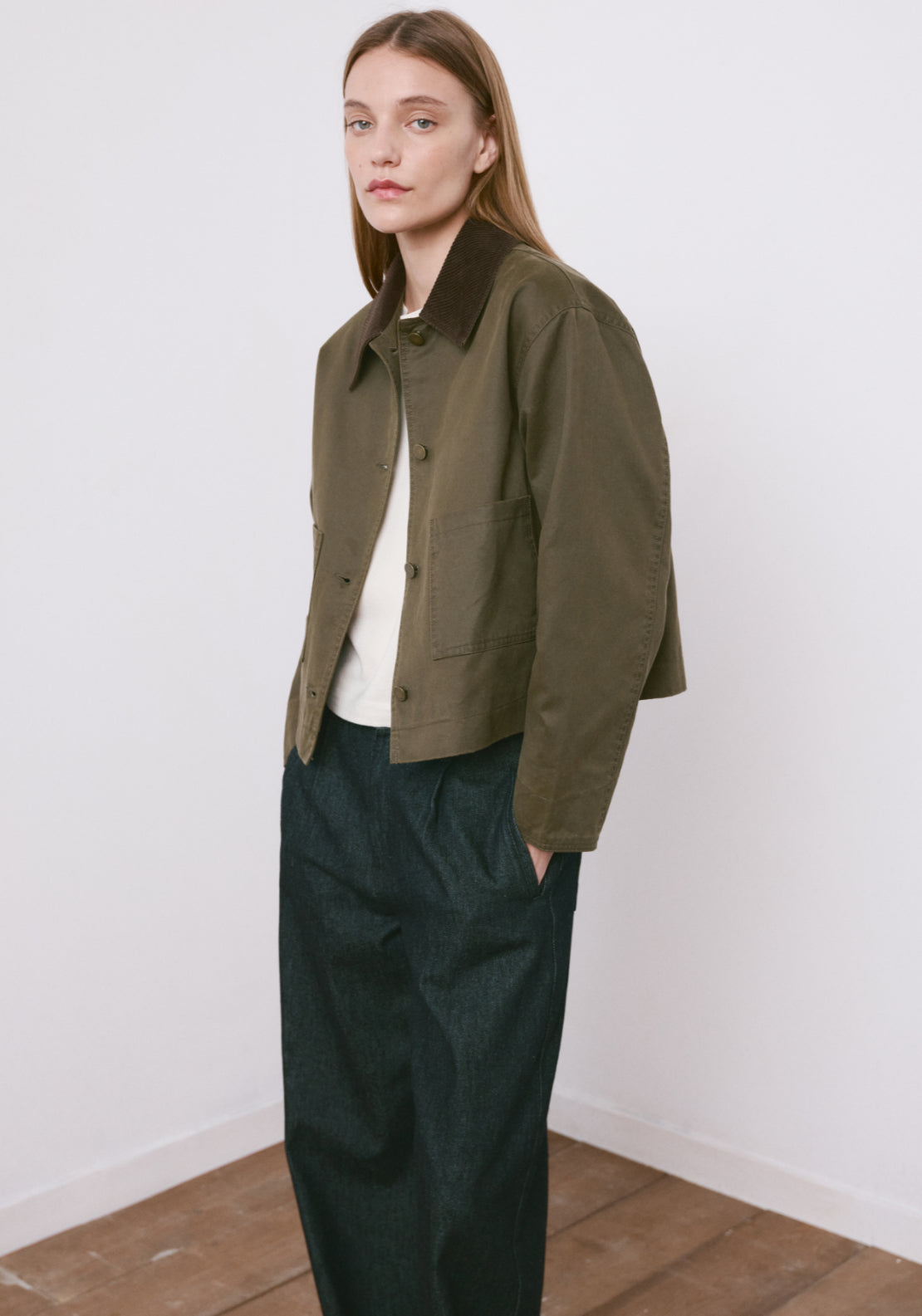 Denim Parka With Contrasting Collar - Green