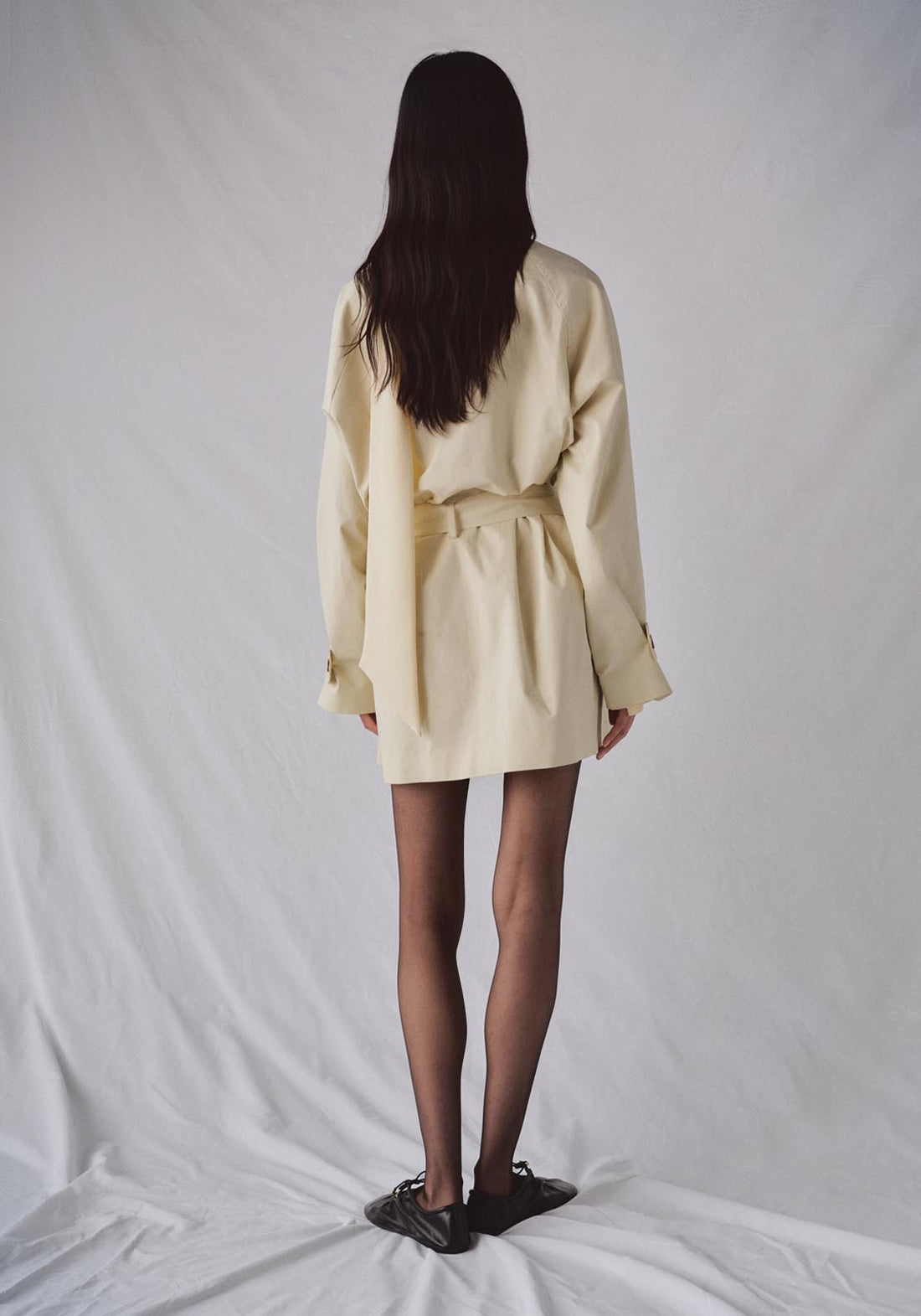 Funnel Neck Belted Trench Coat - Cream