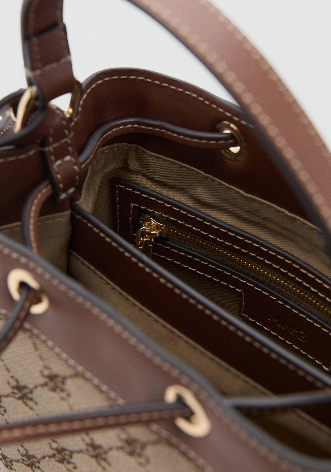 Crossbody Bucket Bag With Printed Logo - Brown