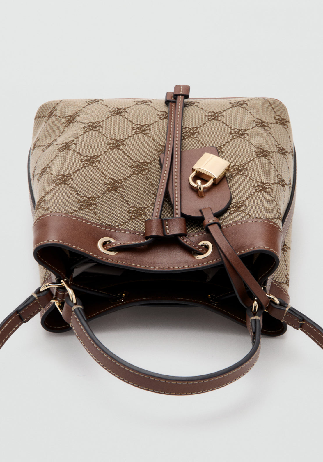 Crossbody Bucket Bag With Printed Logo - Brown