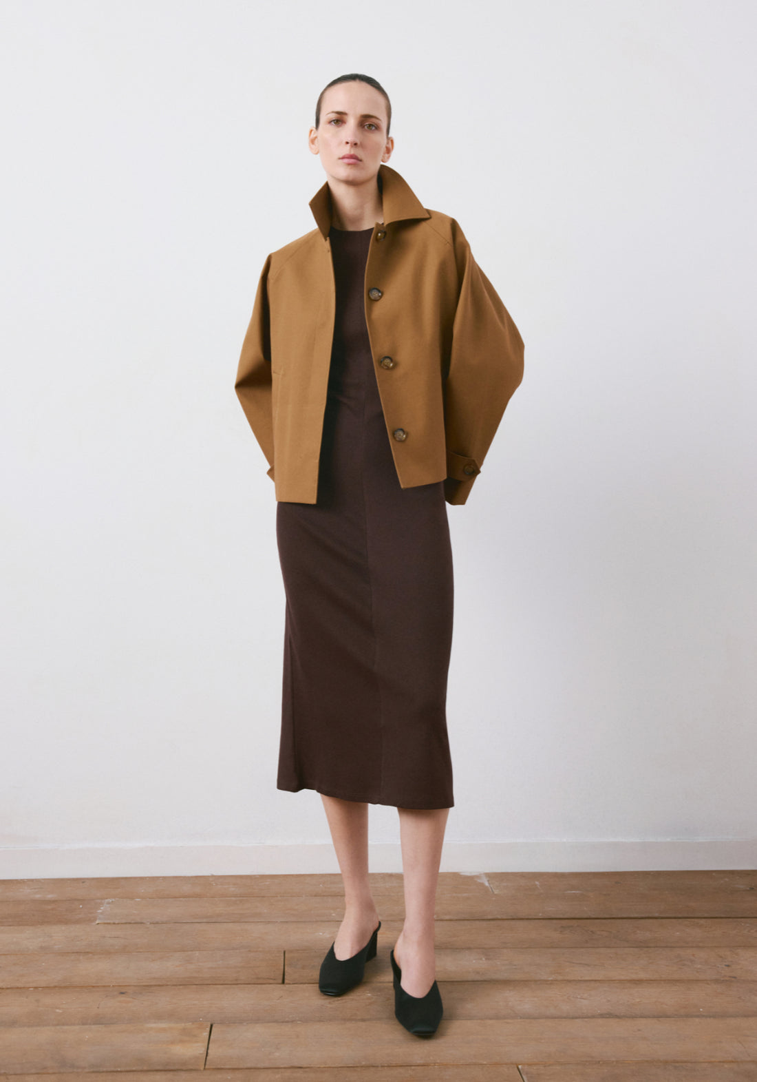 Midi Dress With Draped Detail - Brown