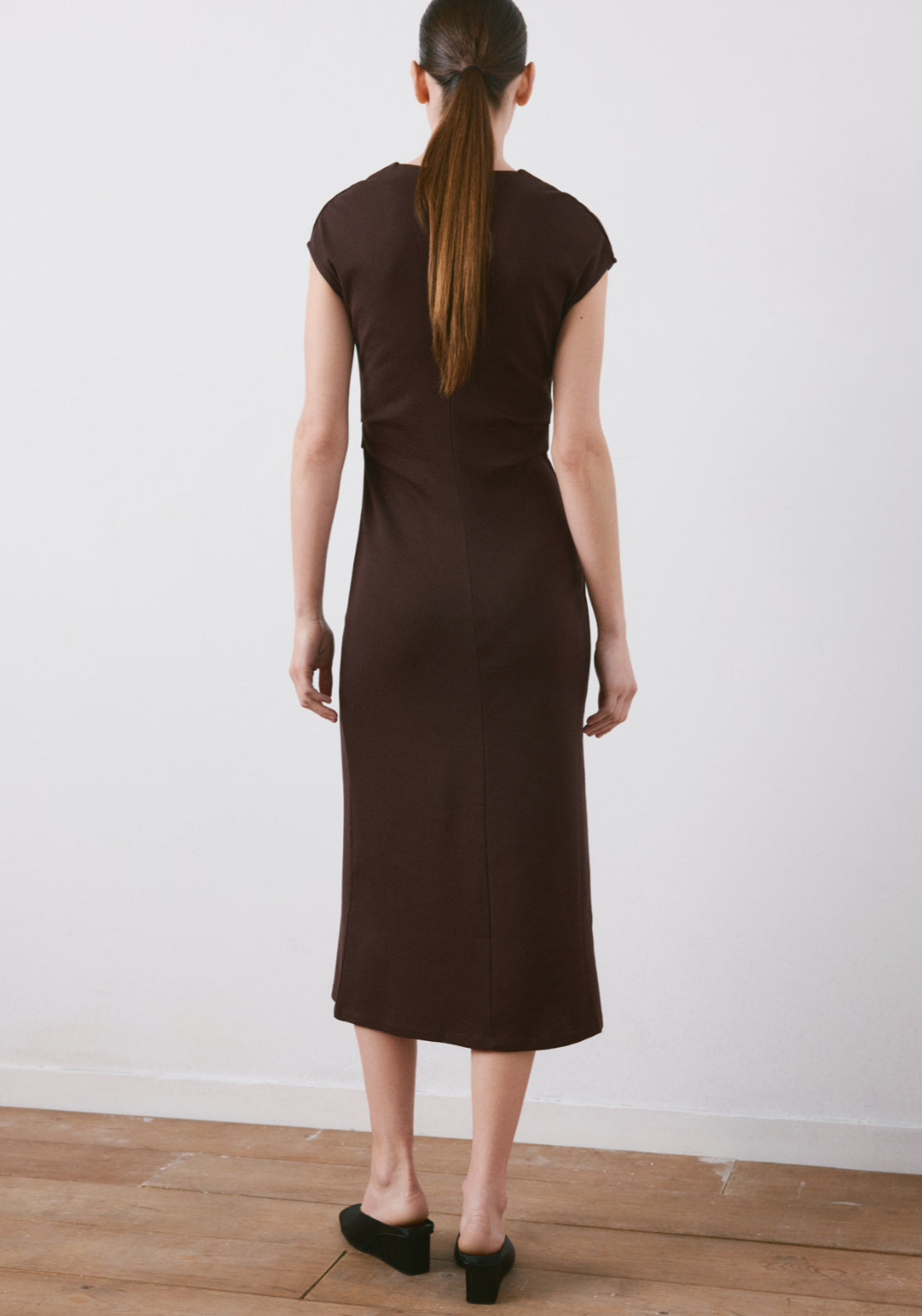 Midi Dress With Draped Detail - Brown