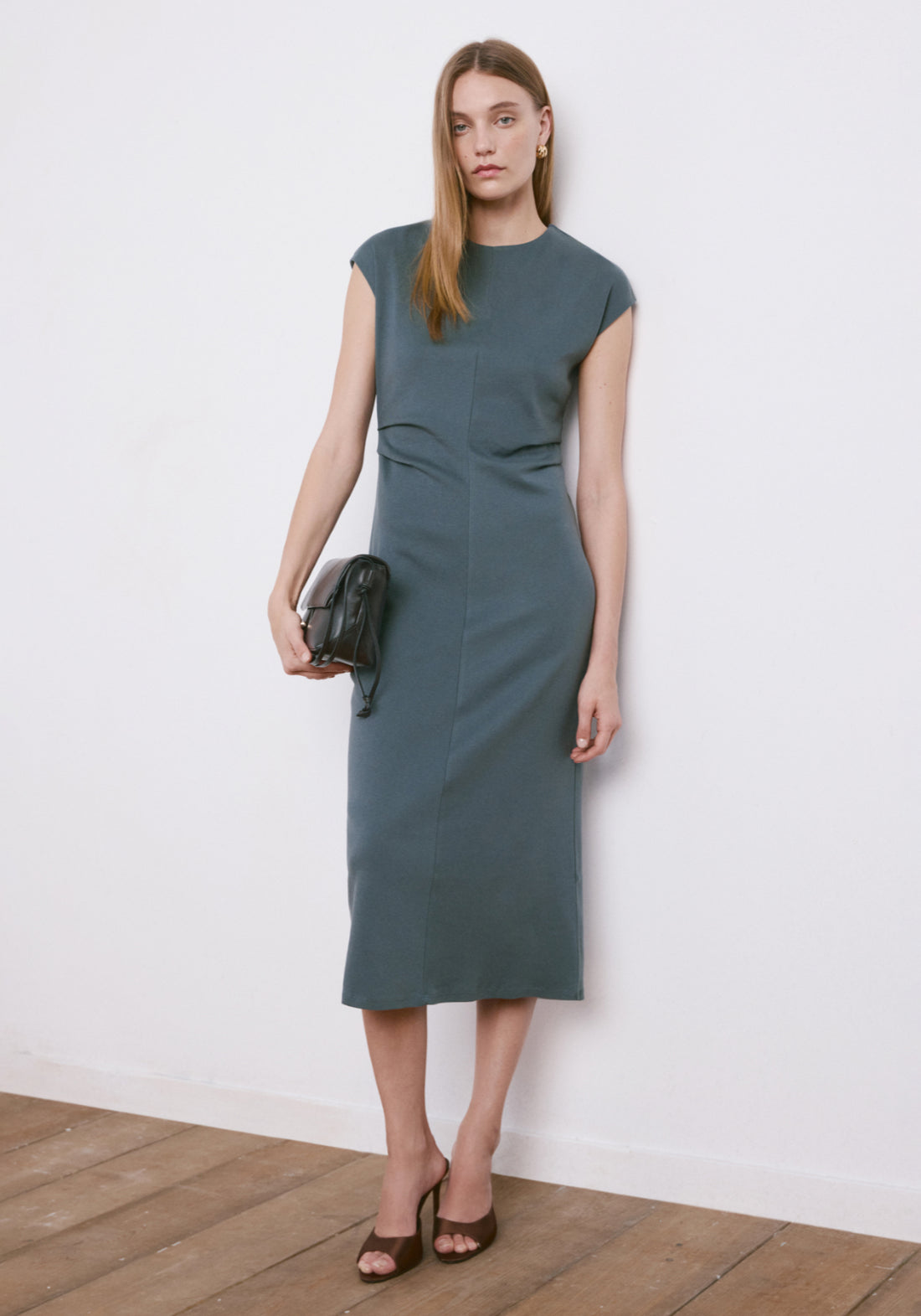 Midi Dress With Draped Detail - Blue