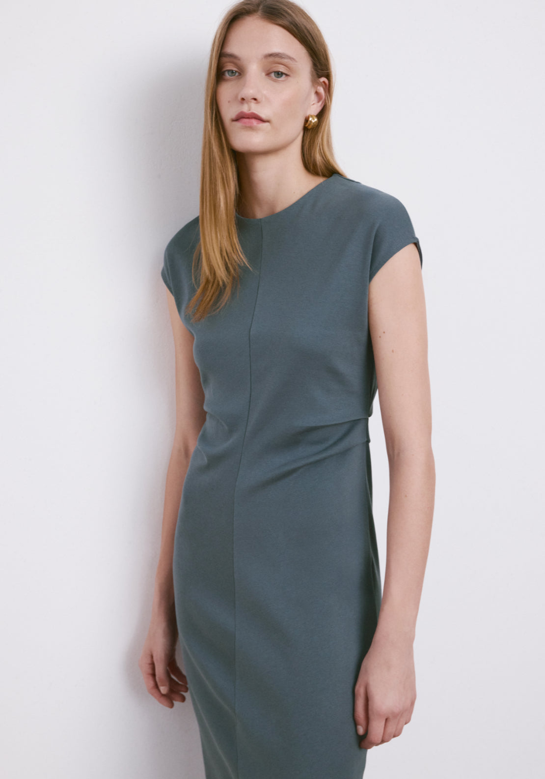 Midi Dress With Draped Detail - Blue
