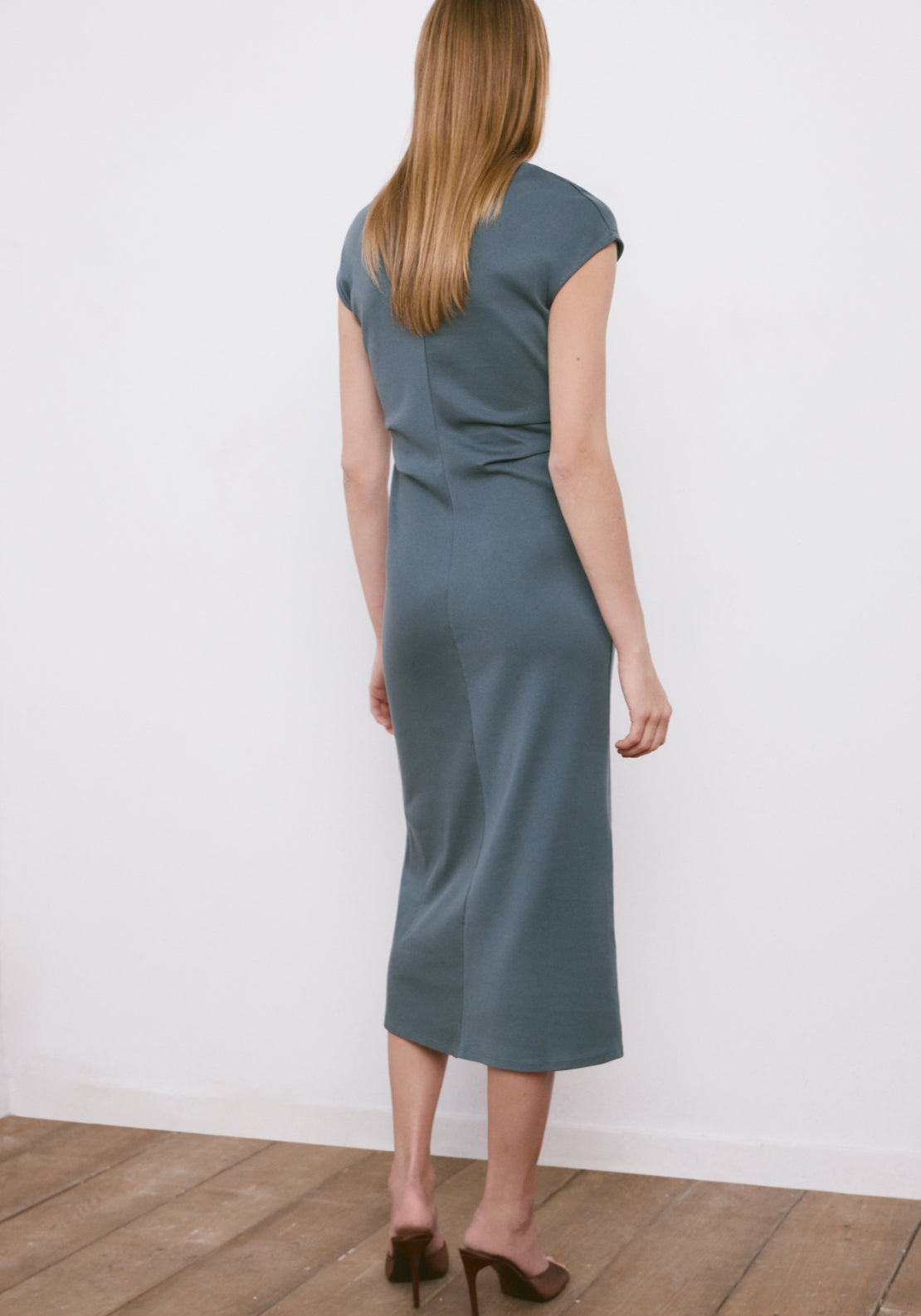 Midi Dress With Draped Detail - Blue