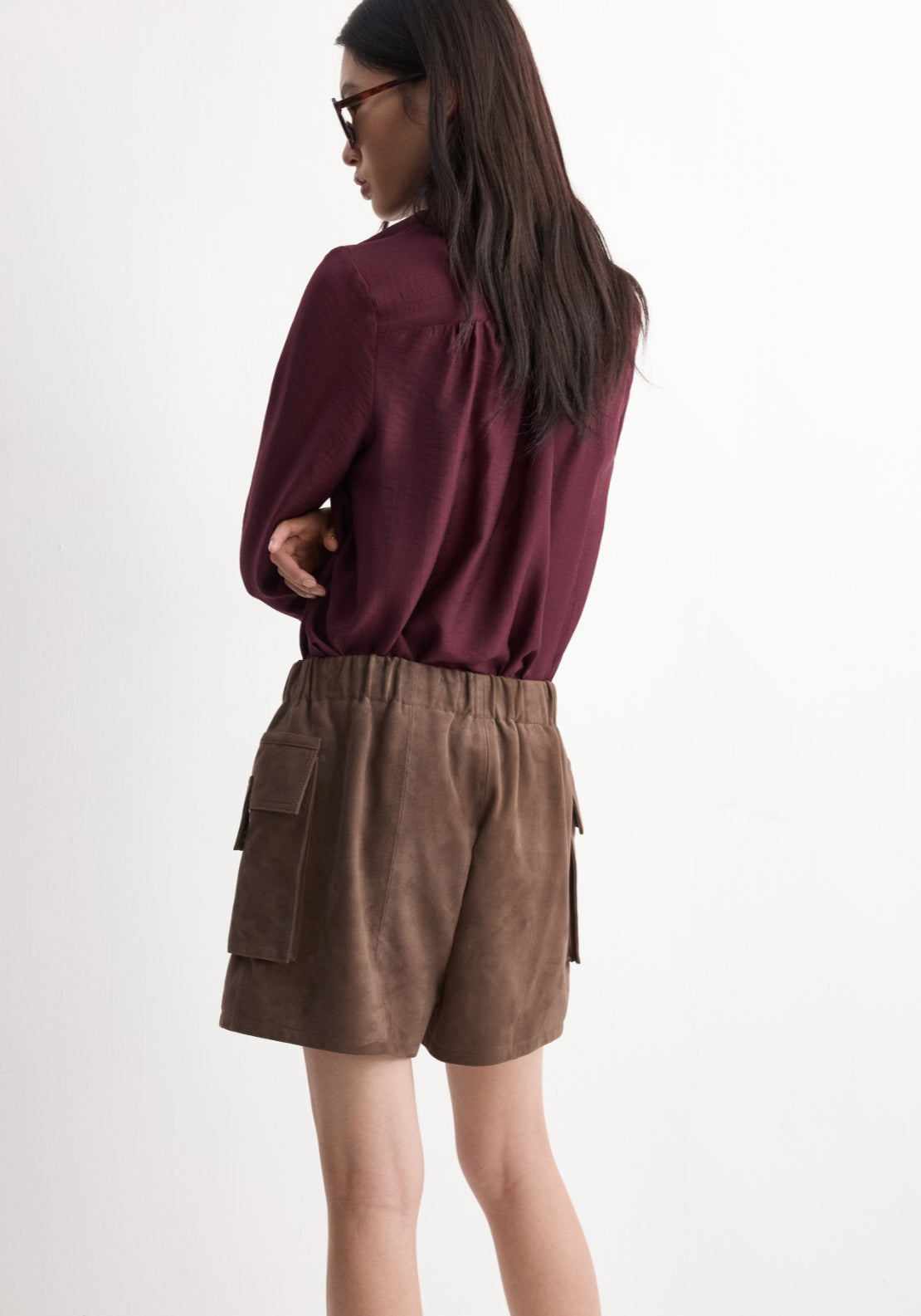 Long Sleeved Blouse With A Scarf Neckline - Burgundy