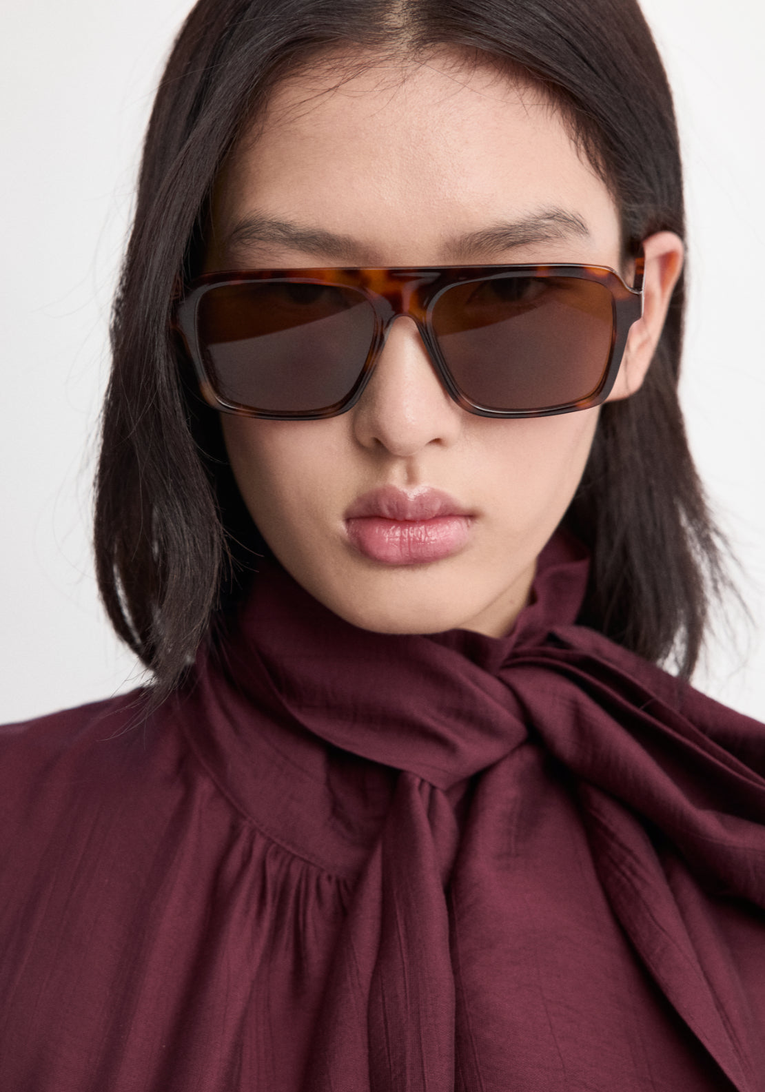Long Sleeved Blouse With A Scarf Neckline - Burgundy