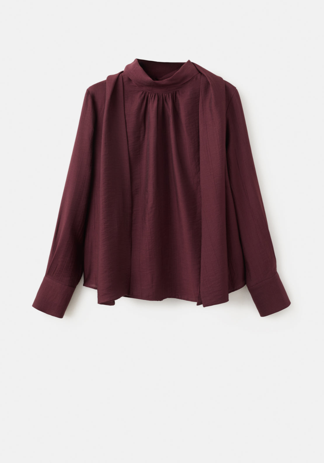 Long Sleeved Blouse With A Scarf Neckline - Burgundy