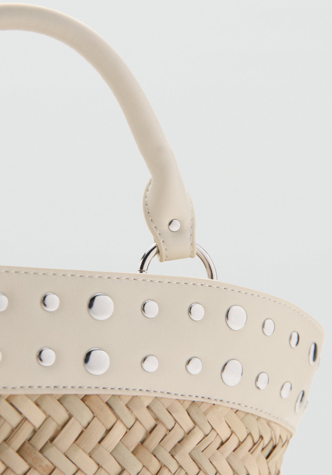 Raffia Handbag With Studs - Cream