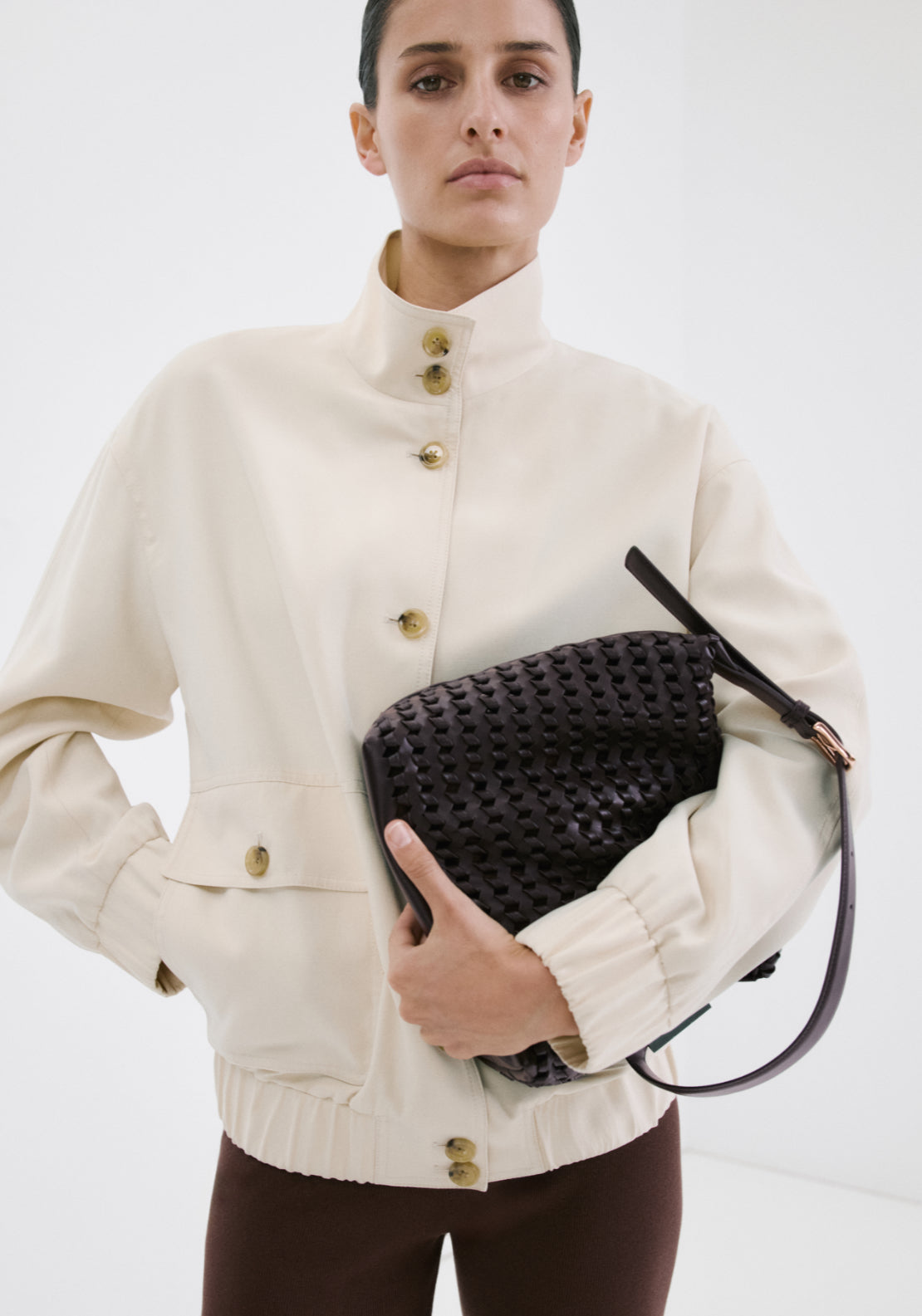 Braided Shoulder Bag - Brown