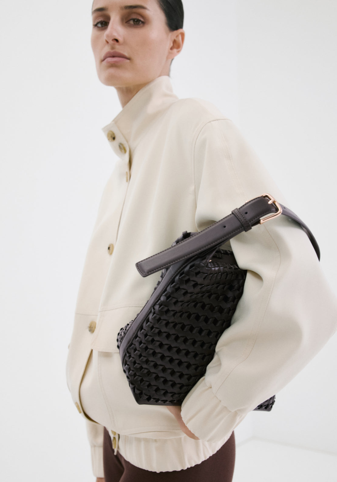Braided Shoulder Bag - Brown