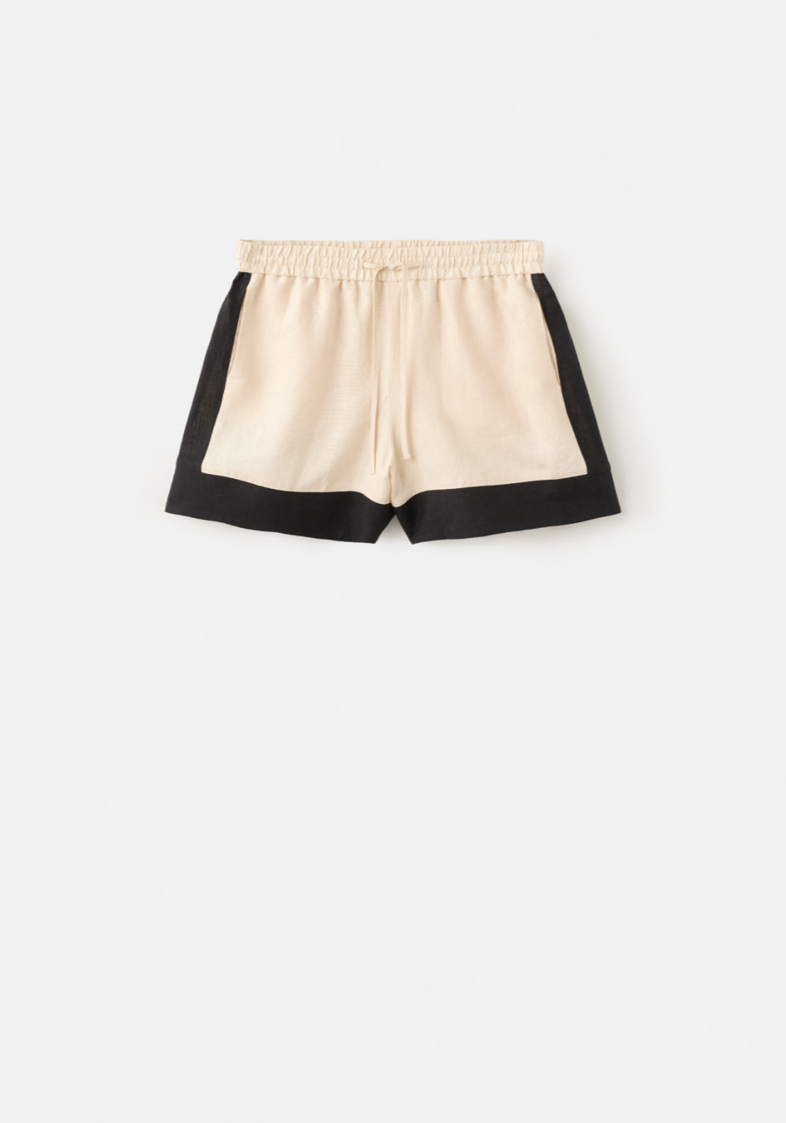 Contrast Stripe Linen Shorts - Cream