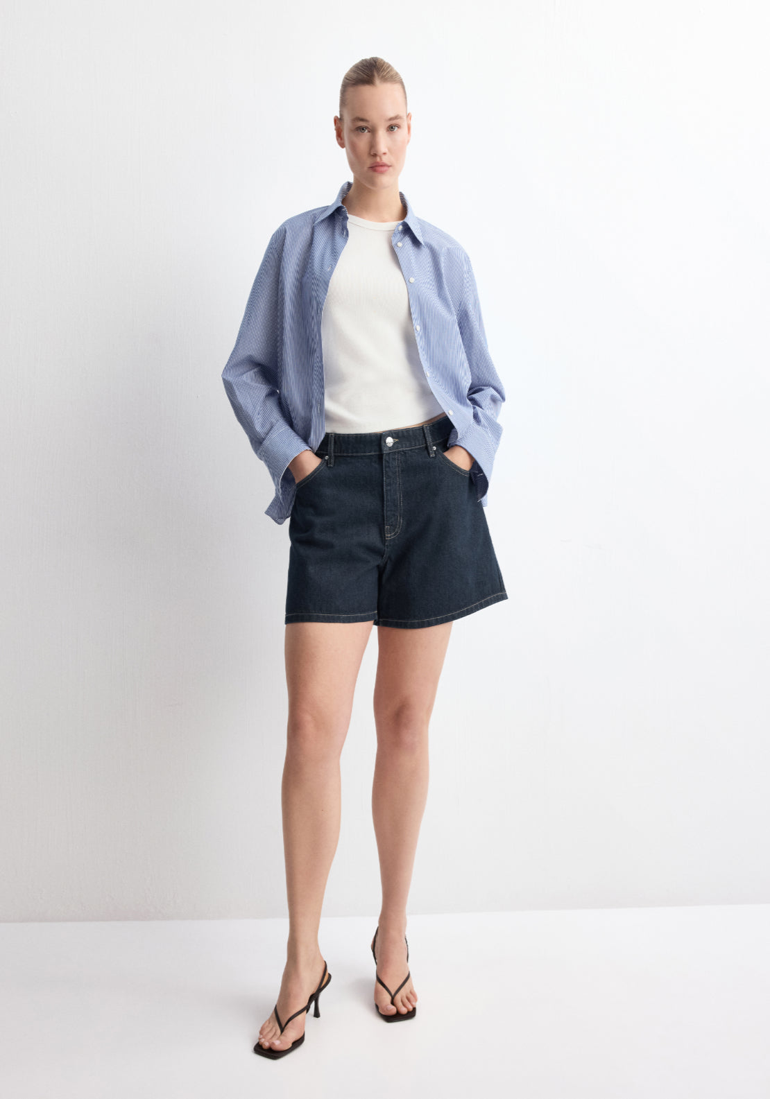 Straight Mid Rise Denim Shorts - Denim Blue